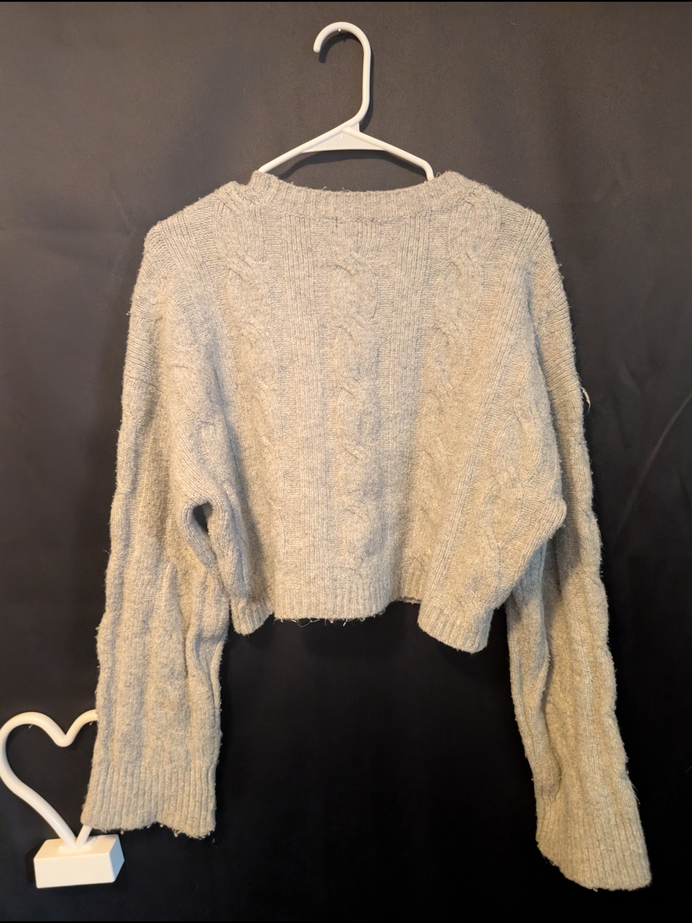Dynamite Cable-Knit Crew Sweater in Light Gray Cropped Warm Cozy Wool Like - Picture 9 of 9